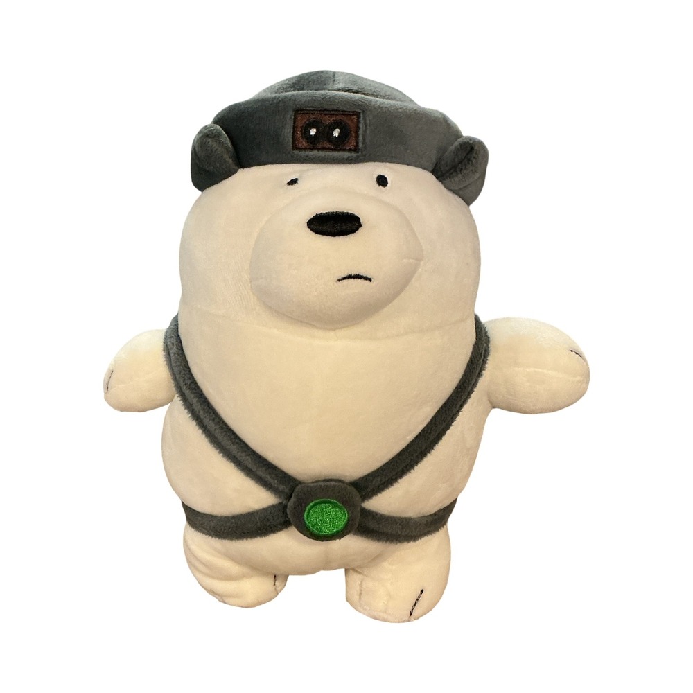 Miniso We Bare Bears Ice Bear Tactical Plush Cartoon Network White Grey 9"